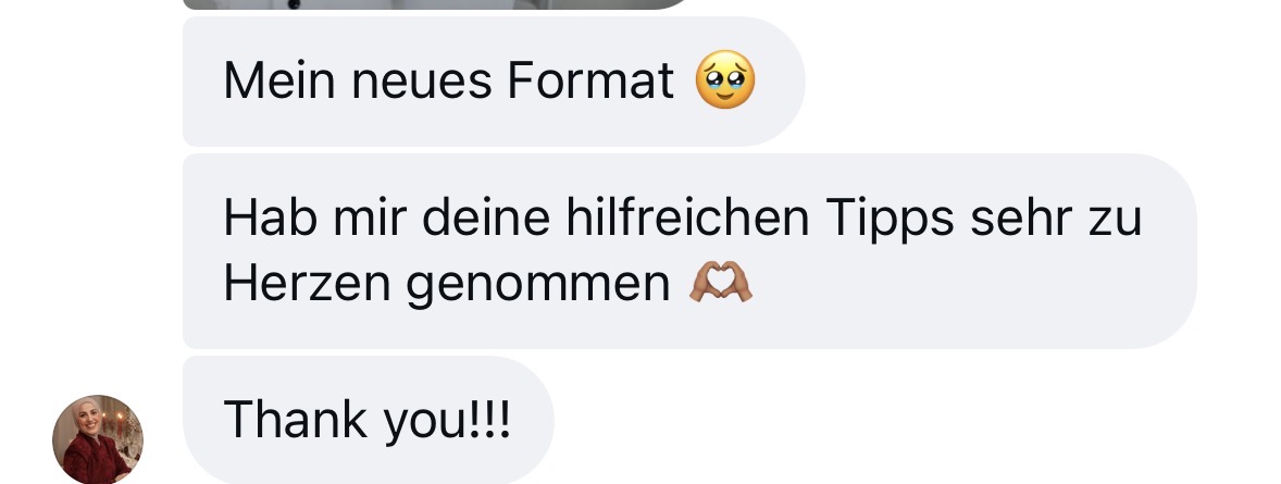 Nachricht über ein neues Format und die Umsetzung der Tipps aus der Zusammenarbeit
